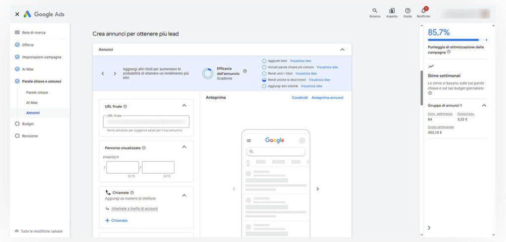 Screenshot 3 - editor delle parole chiave con i suggerimenti di Google