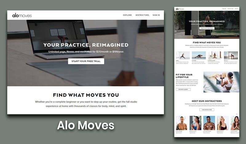 Alo Moves esempio di home page che funge da landing page (screenshoot)