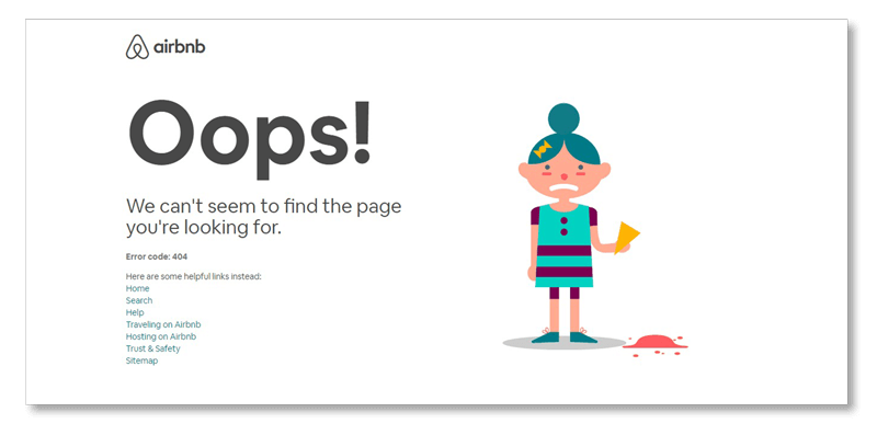 airbnb esempio di pagina errore 404