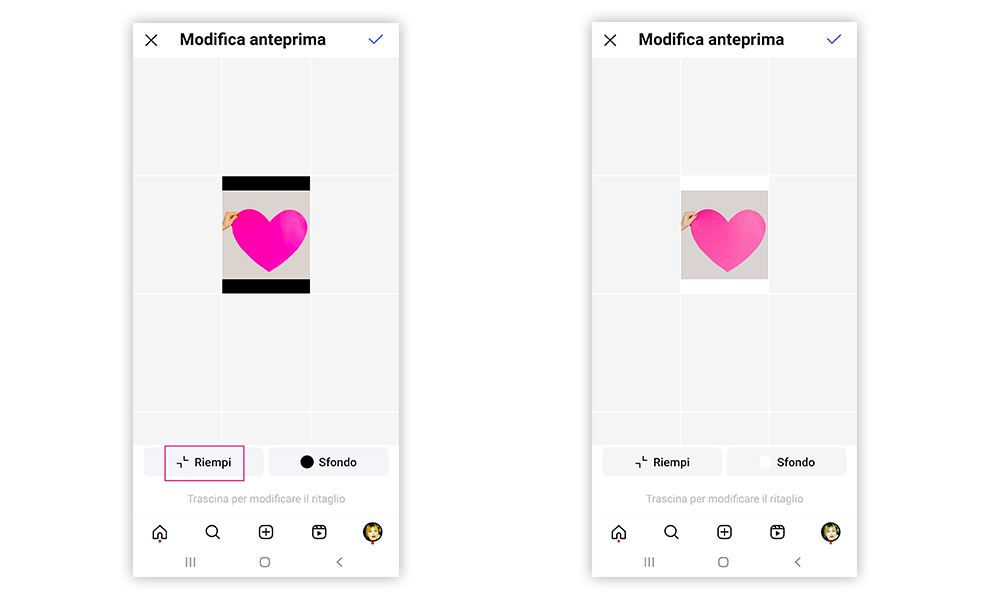 Come modificare la griglia di Instagram aggiungendo uno sfondo nero o bianco alle immagini screenshot - esempio